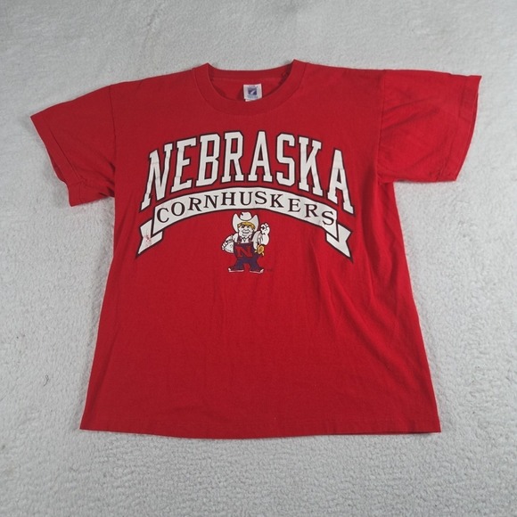 Fruit of the Loom - Size lines Other - VINTAGE Nebraska‎ Cornhuskers T Shirt Medium Crewneck Single-Stitch 7 Logo Tag